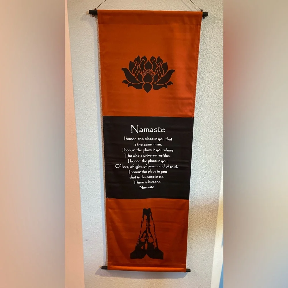 Namaste Orange and Black Wall Hanging. Hand made in Indonesia